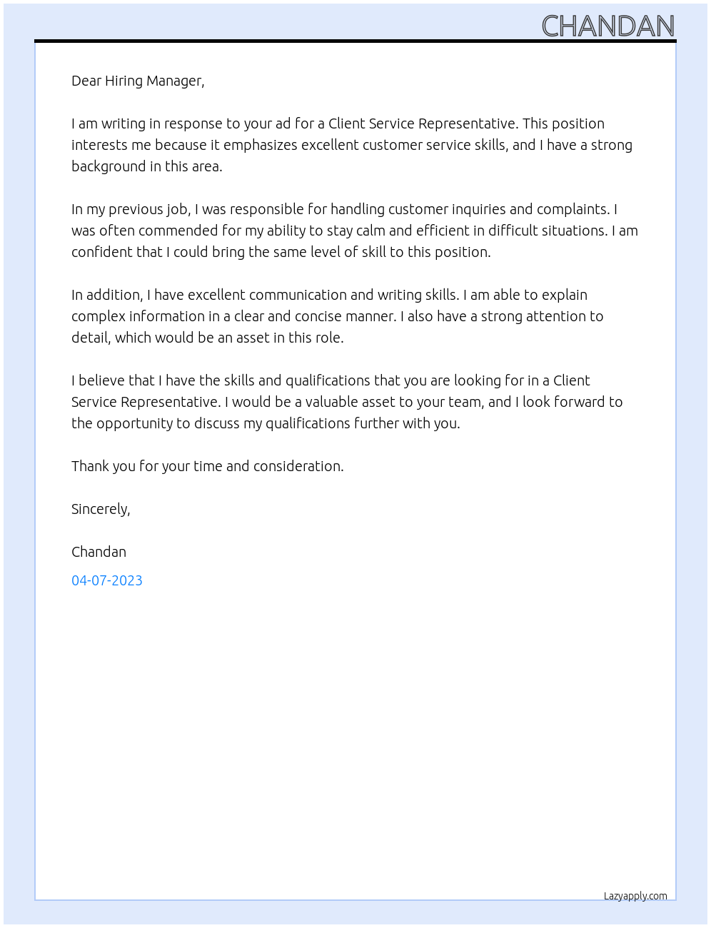 Client Service Representative At Payworks Cover Letter