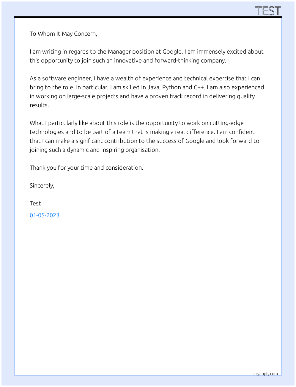 Cover letter for swe - LazyApply
