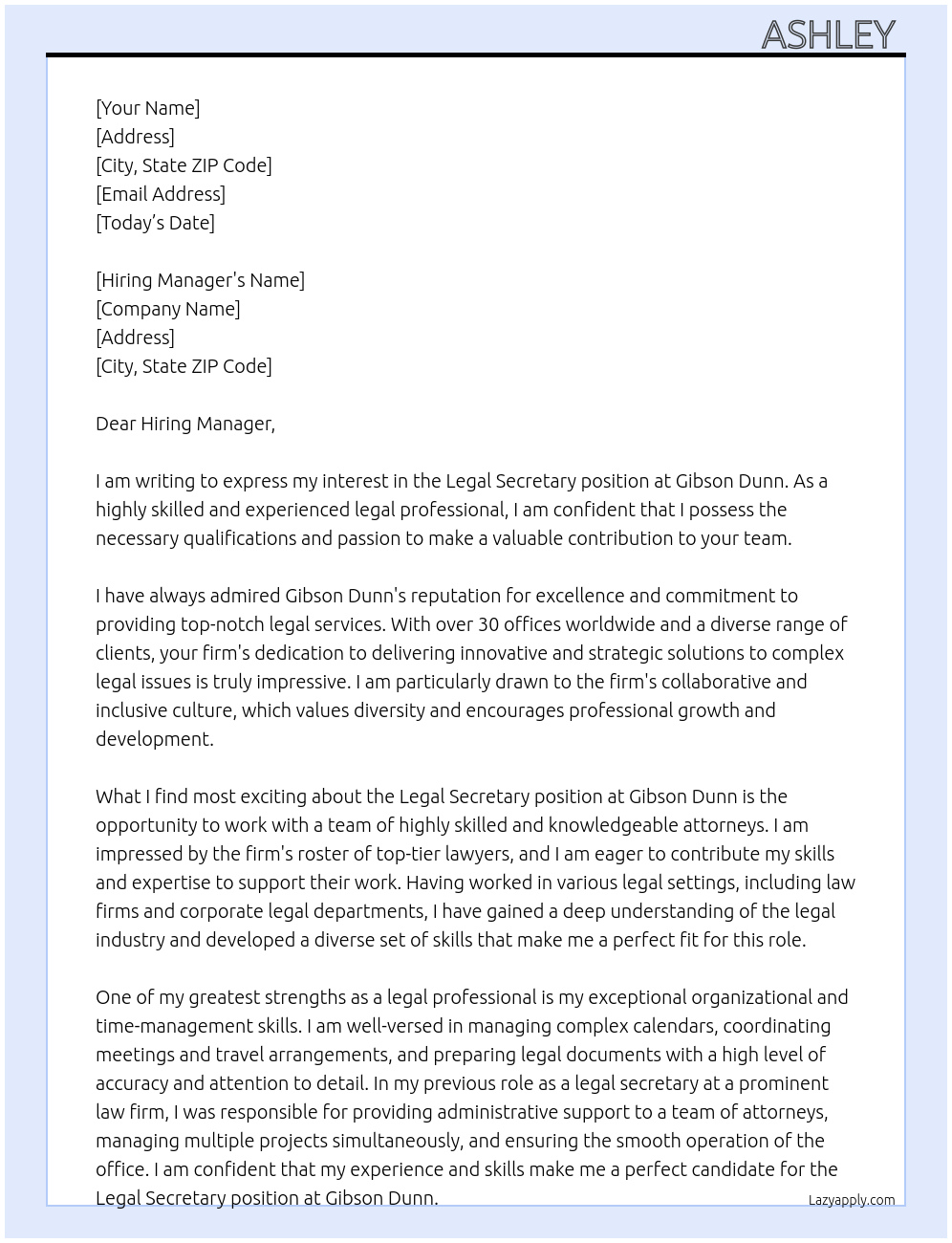 Legal secretary At Gibson Dunn Cover Letter