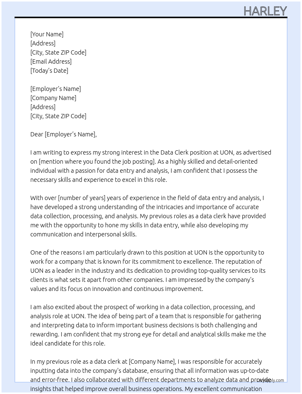 data clerk At uon Cover Letter