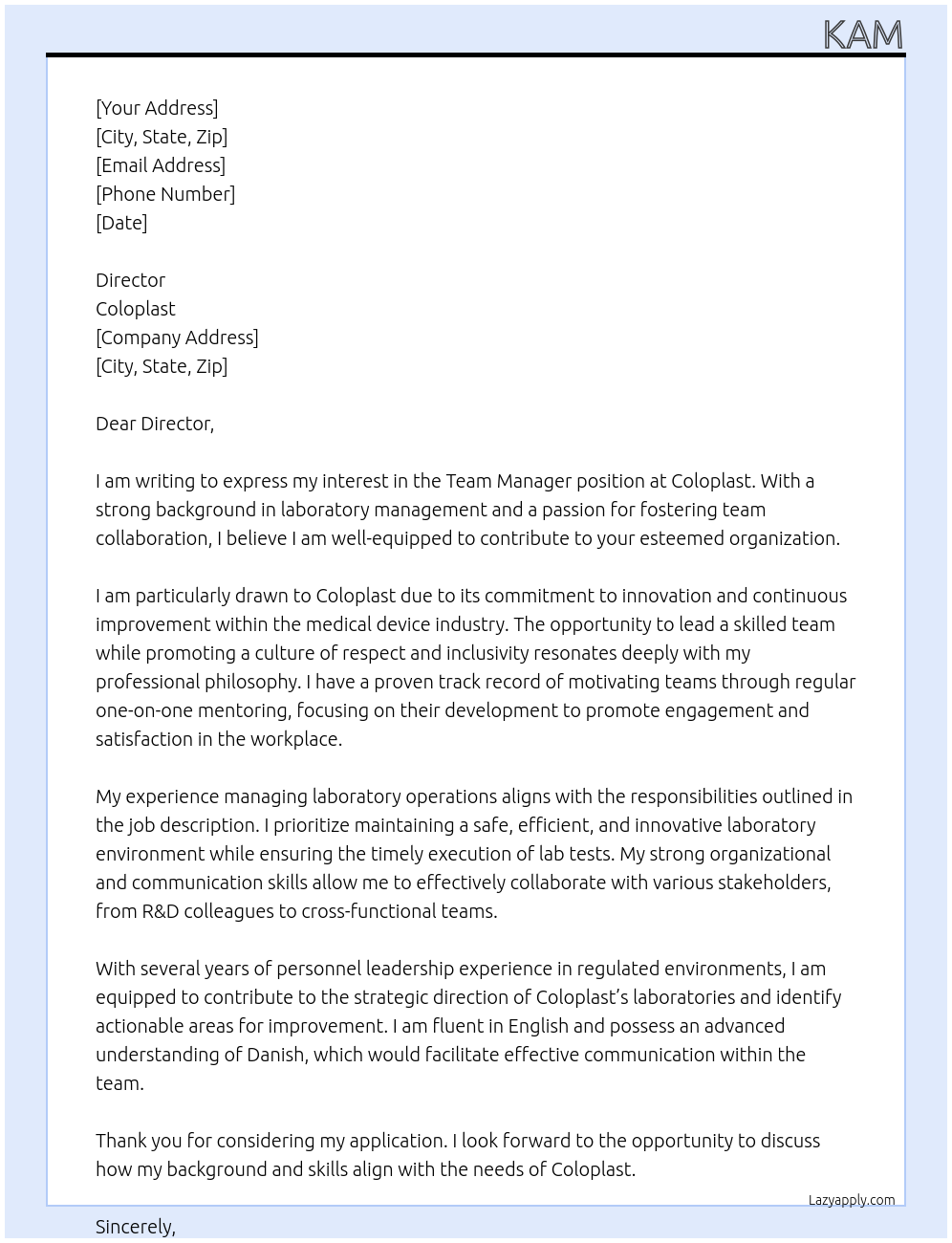 Team Manager At Col Cover Letter