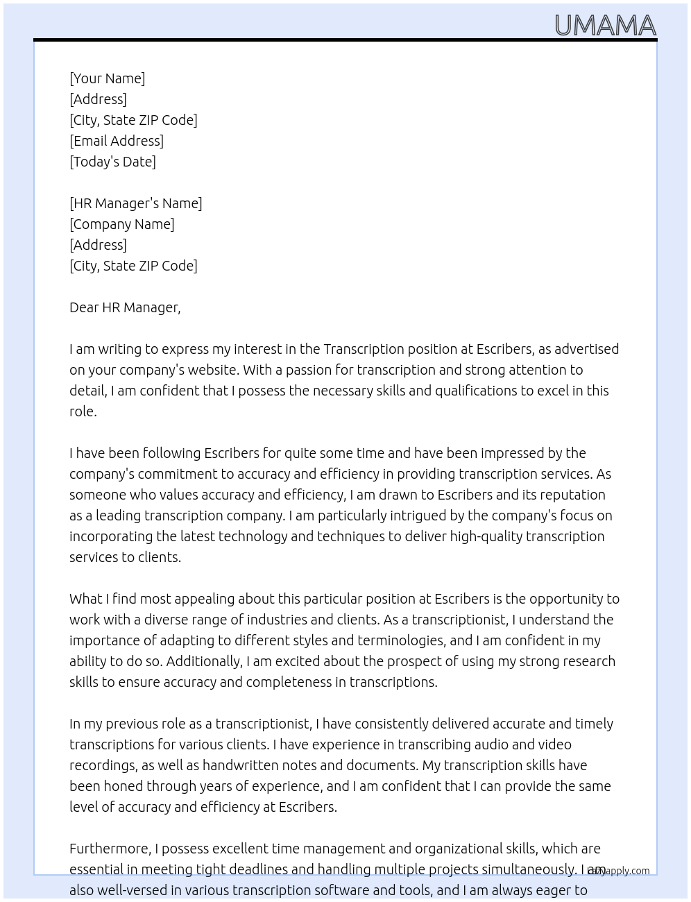 Transcription At Escribers Cover Letter