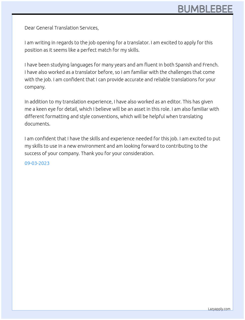 Job At General translation services Cover Letter