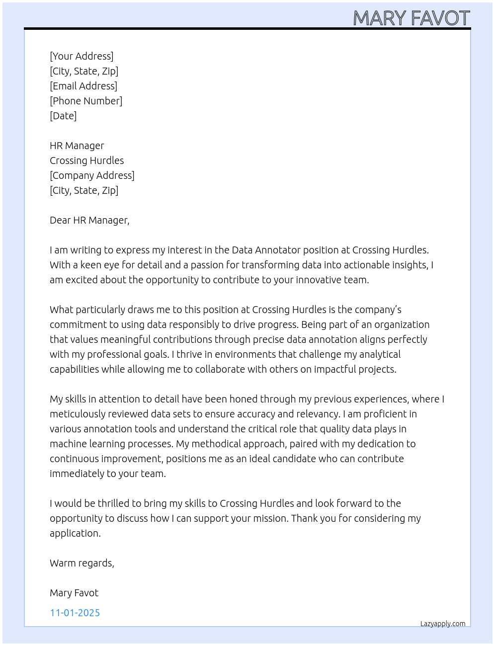 Cover letter for data annotator - LazyApply