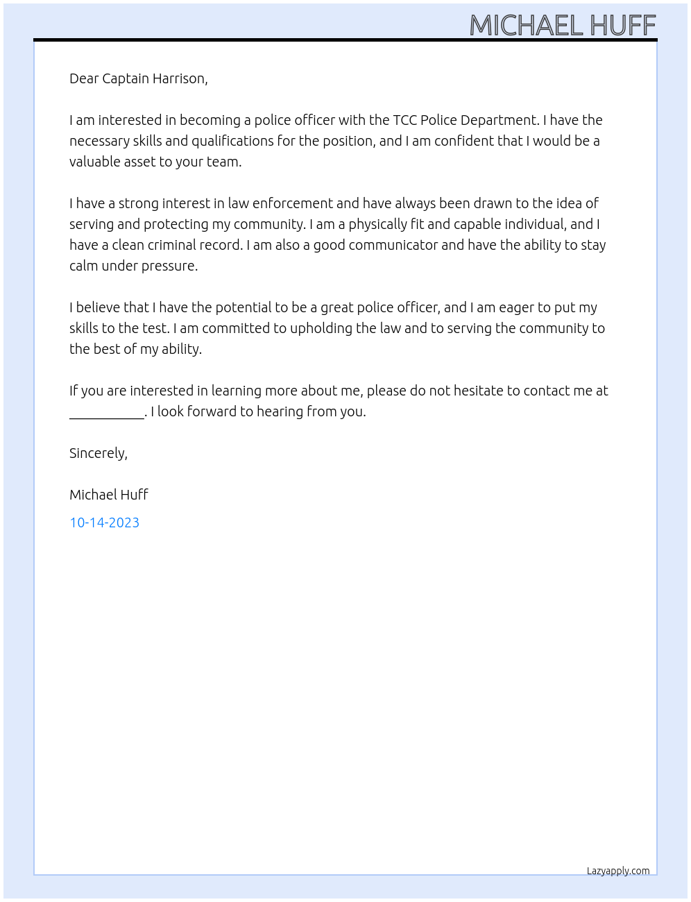 Police Officer At TCC Police Department Cover Letter