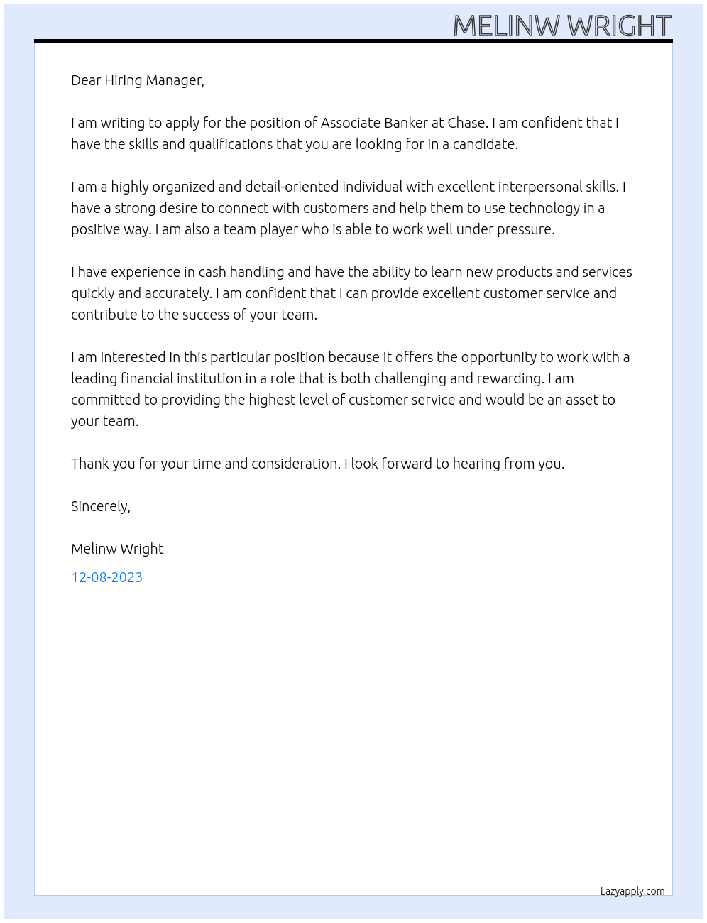 Associate Banker At Chase Cover Letter