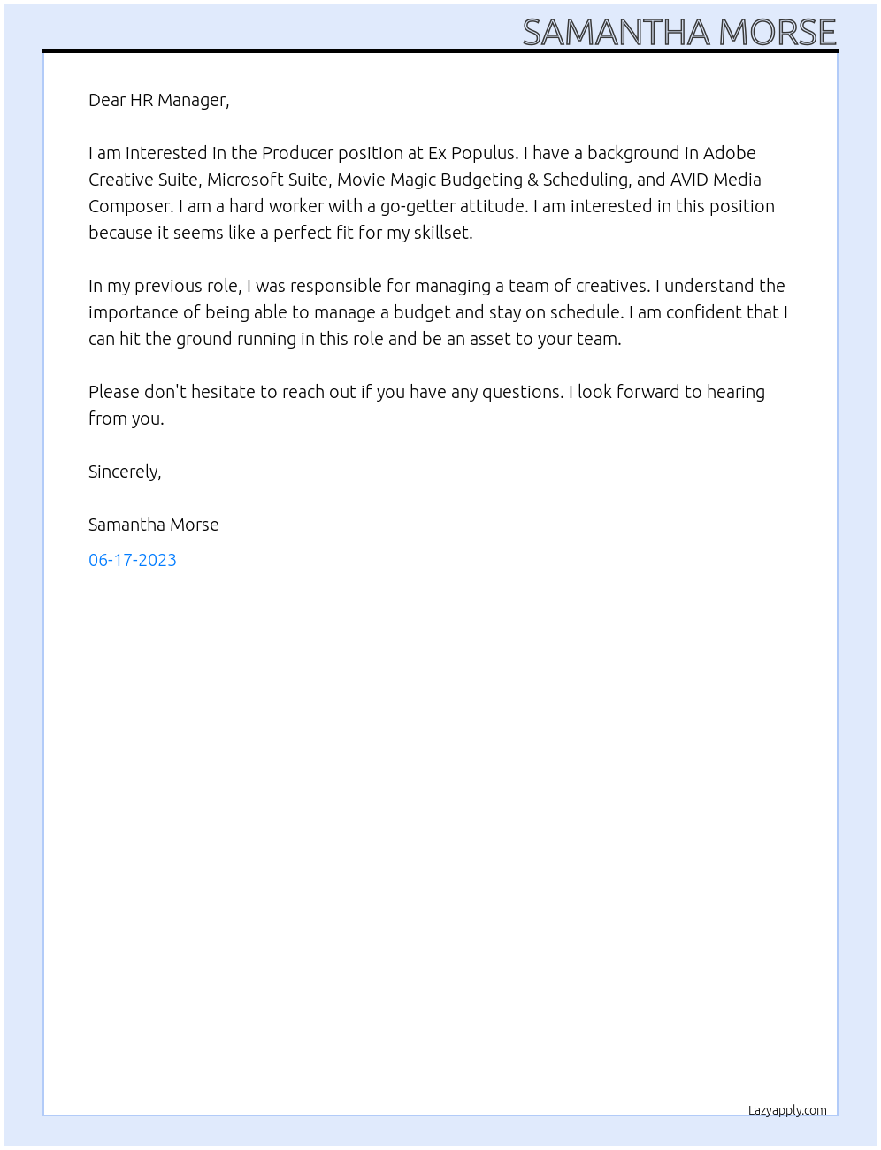 Producer At Ex Populus Cover Letter