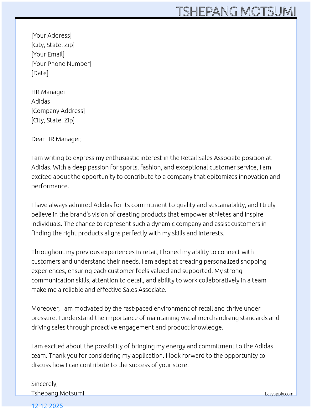 Cover letter for retail sales associate - LazyApply