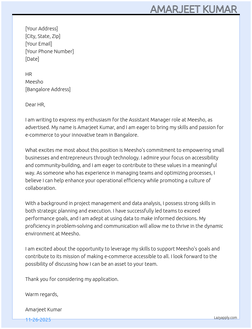 Meesho At Meesho Cover Letter