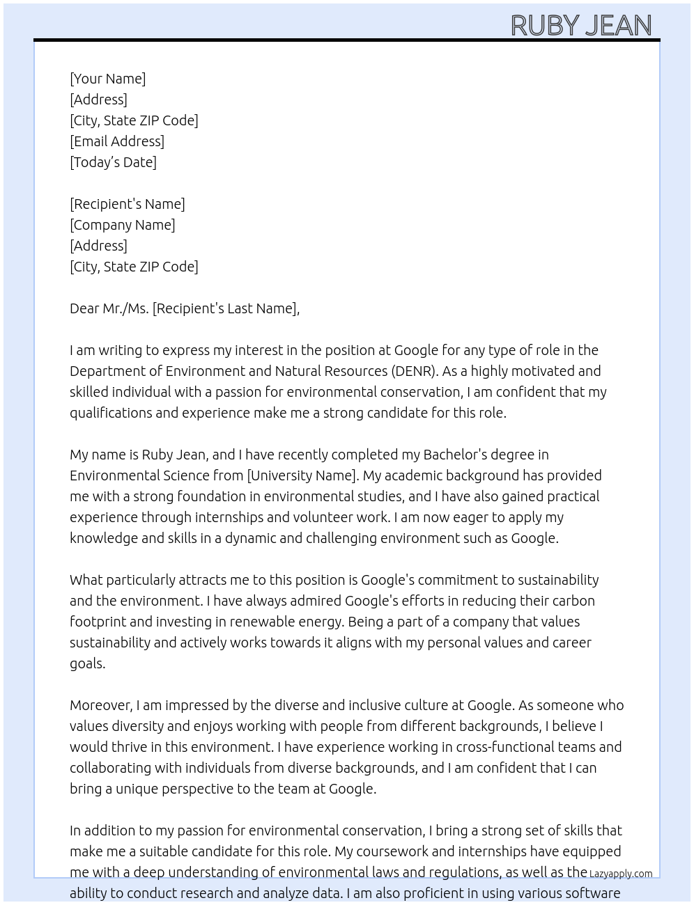 DENR At Google  Cover Letter
