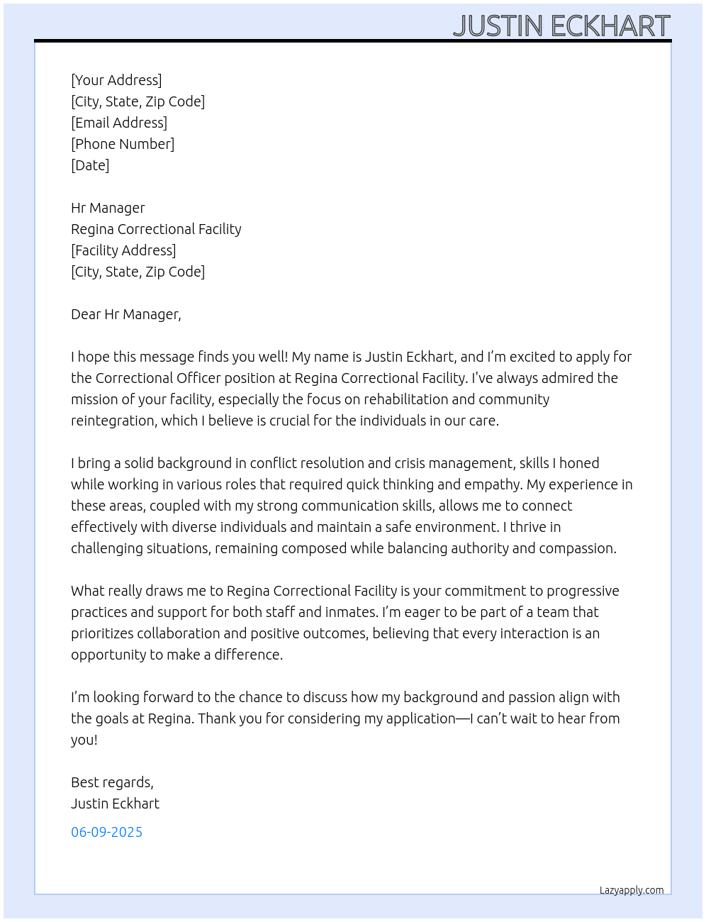 Cover letter for correctional officer - LazyApply