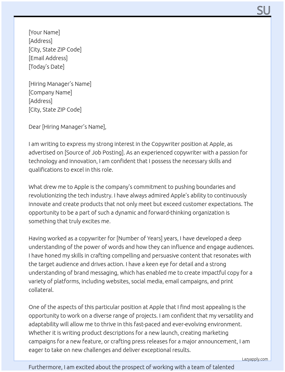Copywriter At Apple Cover Letter