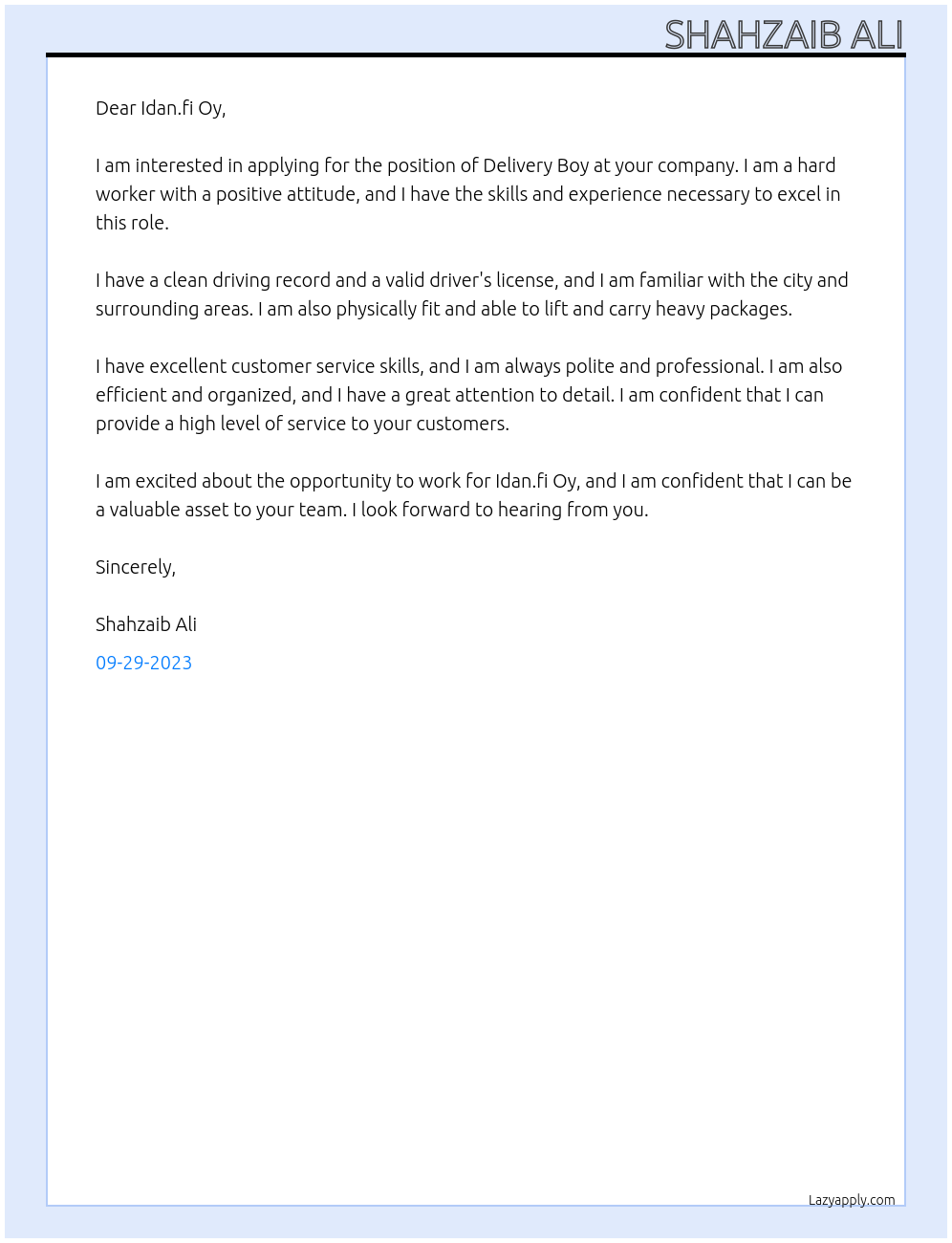 Delivery Boy At Not Sure Cover Letter