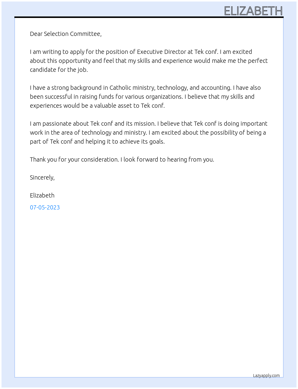 executive director At Tek conf Cover Letter