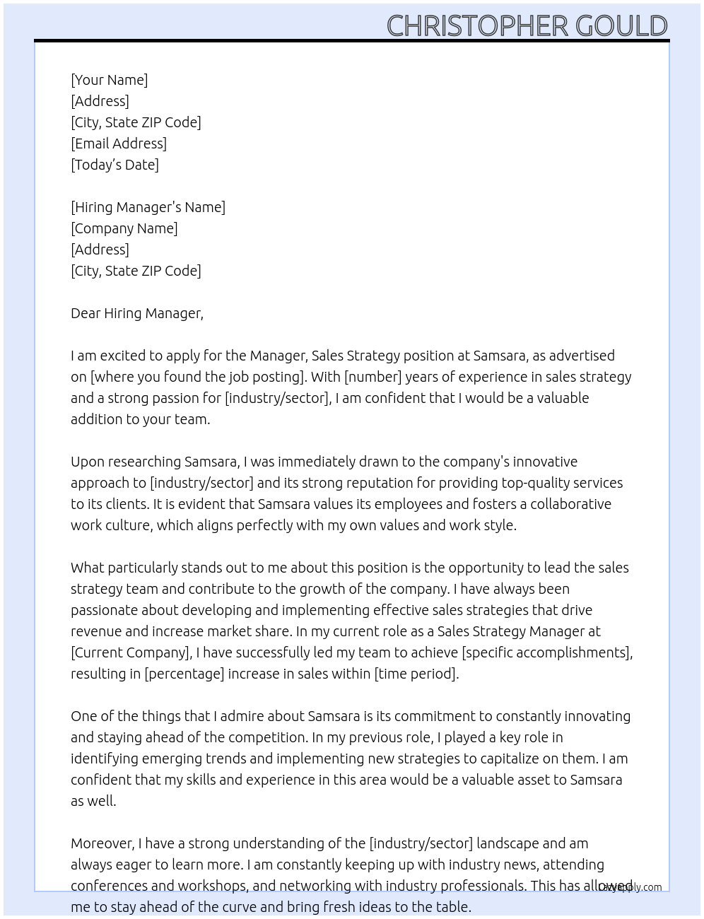 Manager, sales strategy At Samsara Cover Letter