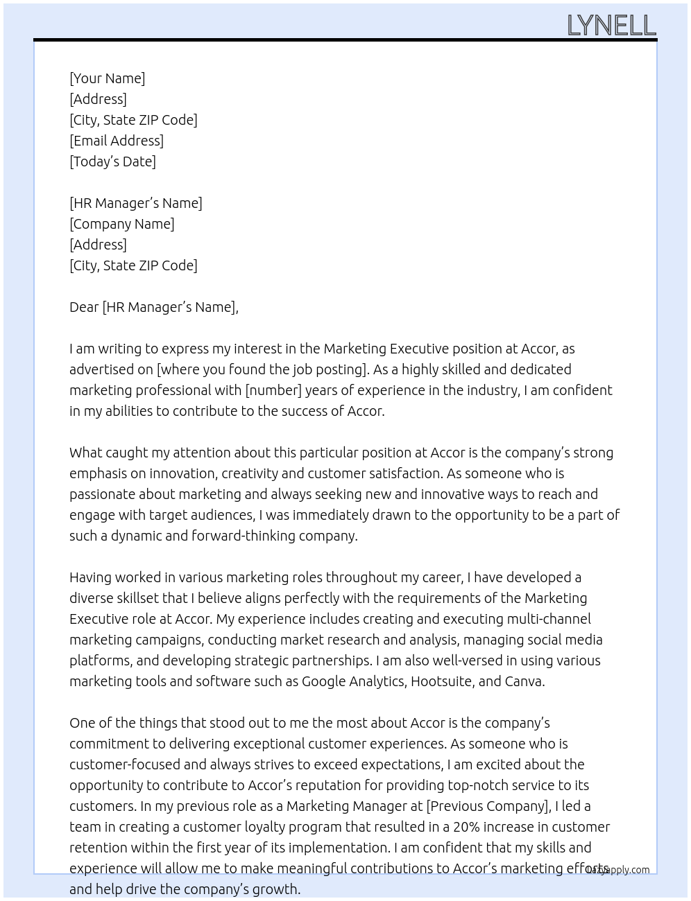 Marketing Executive At Accor Cover Letter