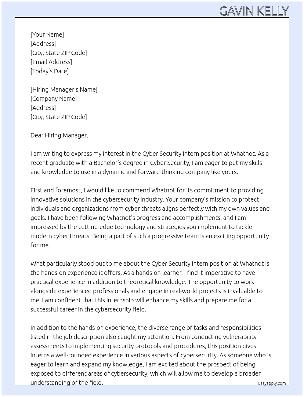 Cyber Security Intern At Whatnot Cover Letter