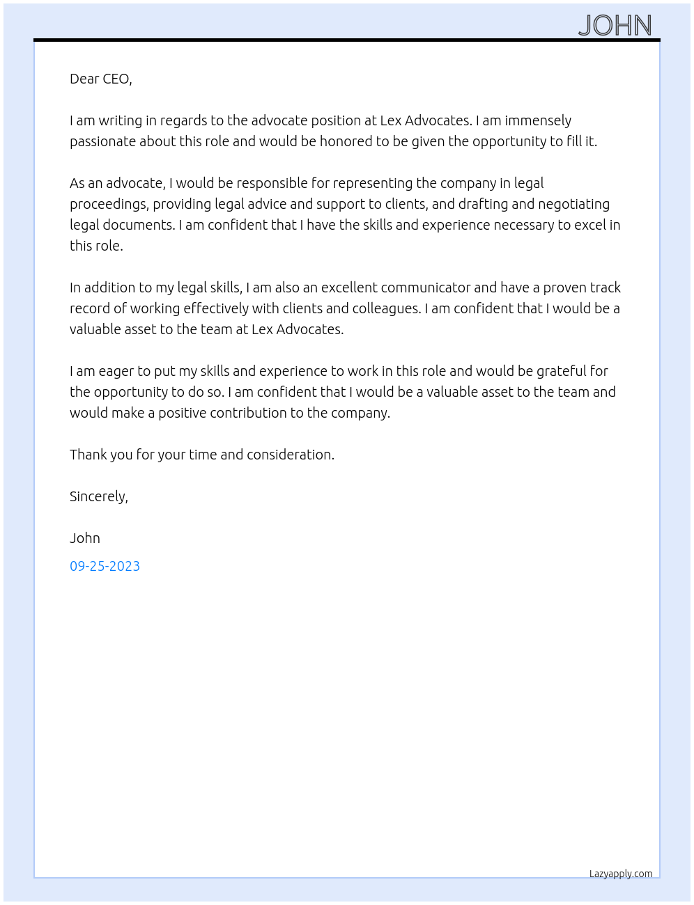 Advocate At Lex Advocates Cover Letter