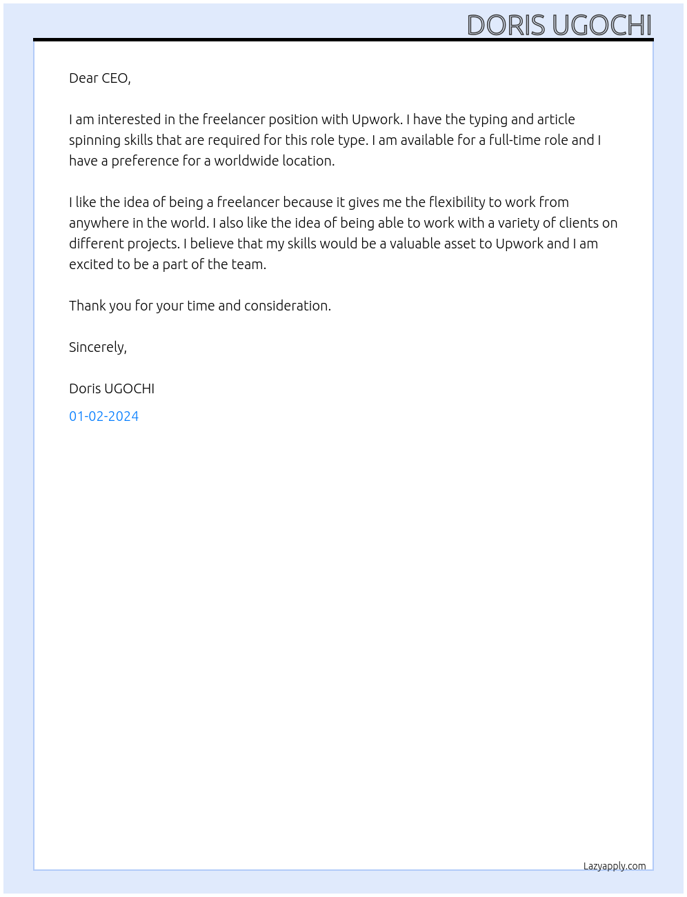 Freelancer At Upwork Cover Letter