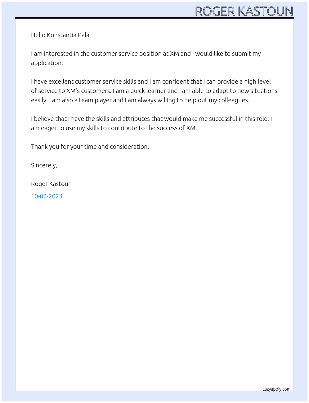 costumer service At XM careers Cover Letter