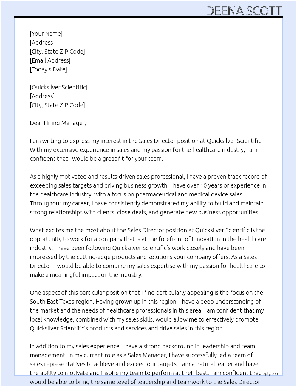 Sales Director At Sales Director Cover Letter