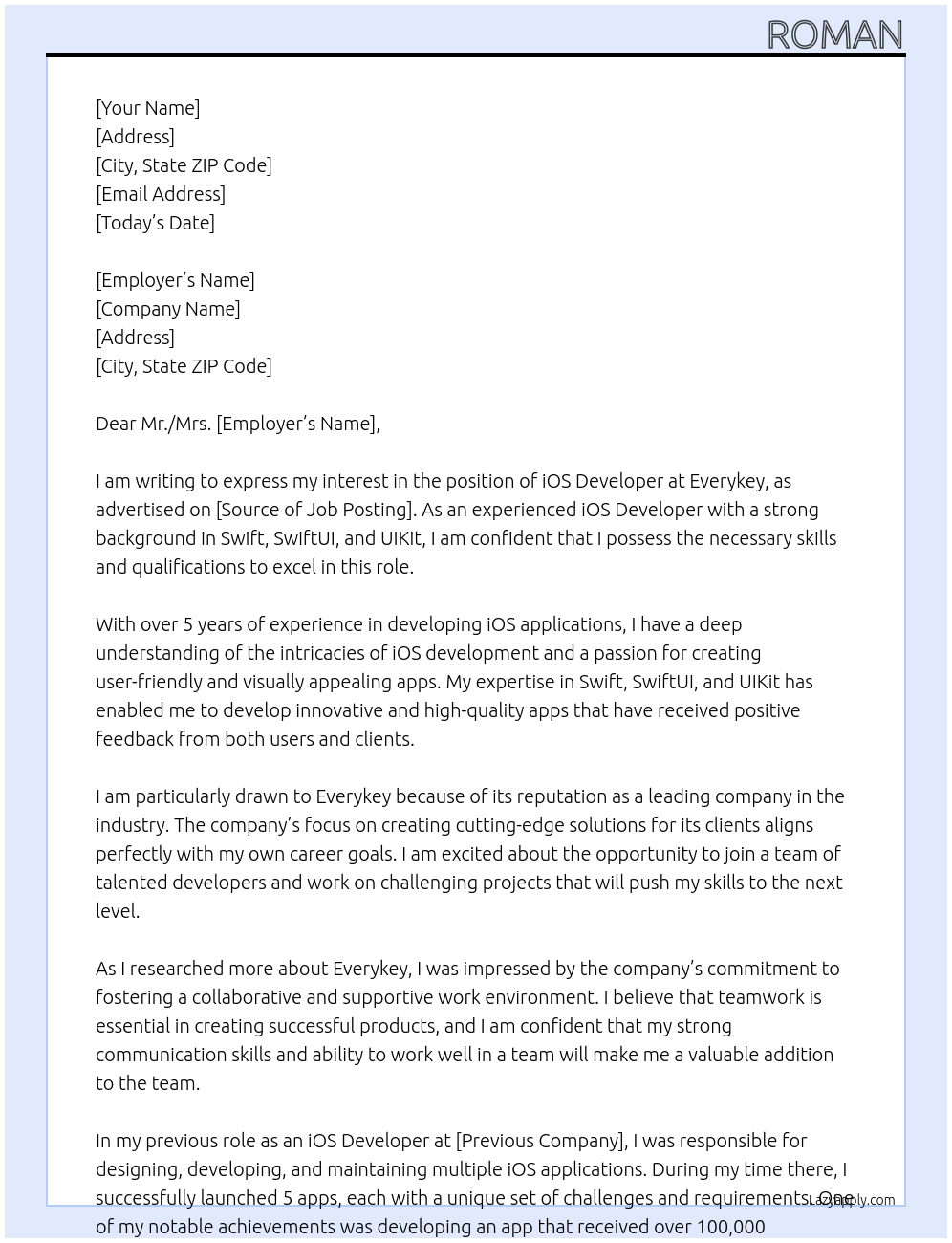 iOS Developer At Everykey Cover Letter