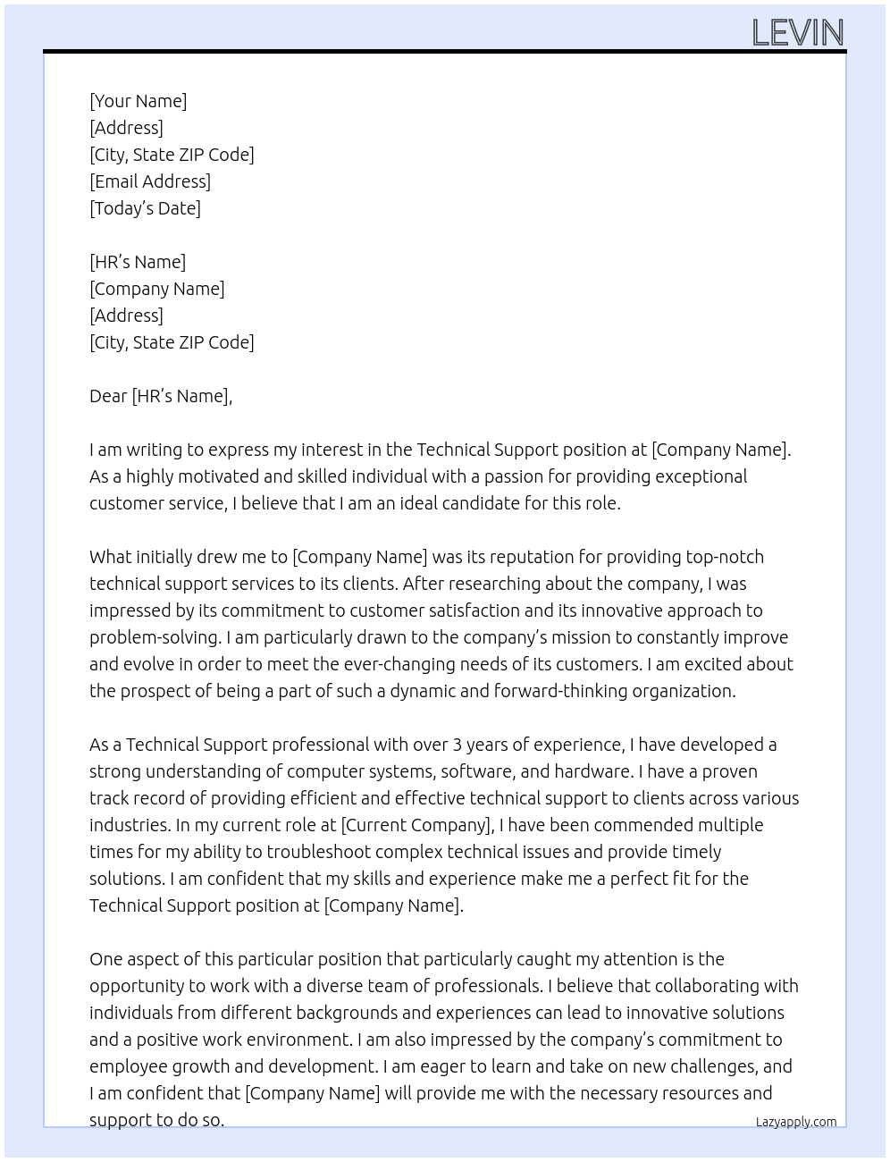 Technical Support At This company Cover Letter