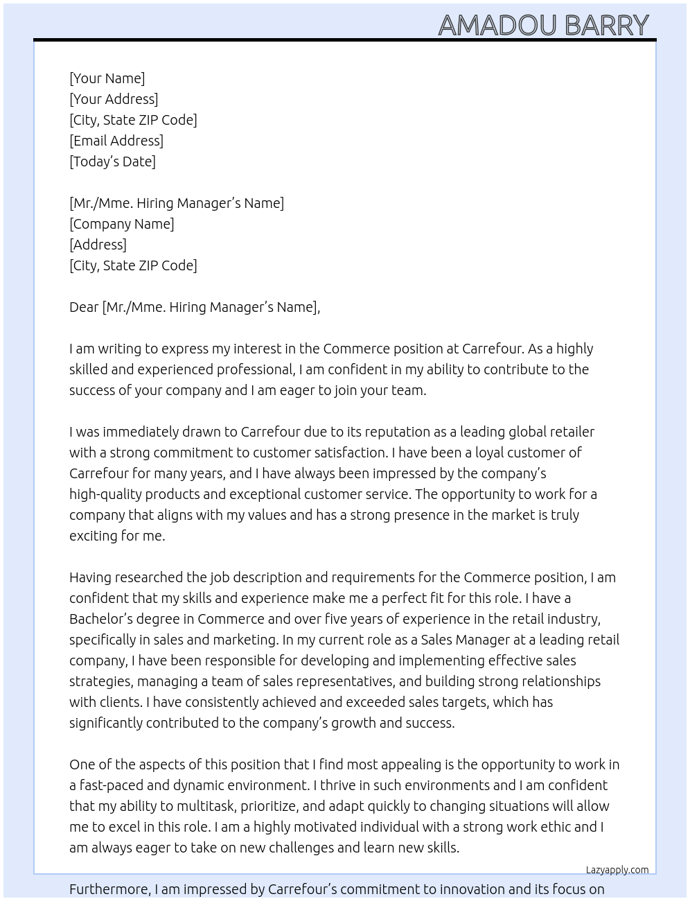 Commerce At Carrefour Cover Letter