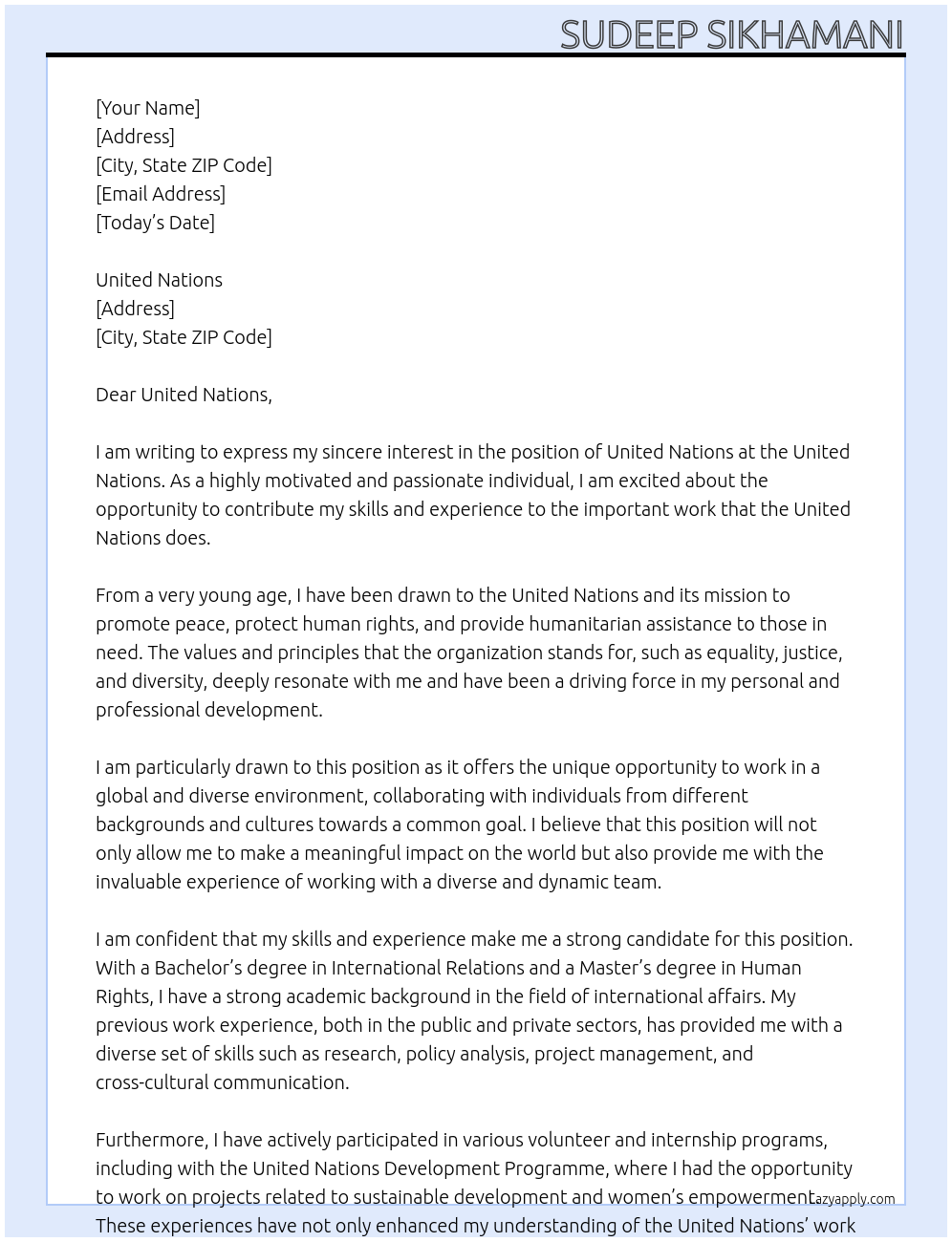 Cover letter for united nations - LazyApply