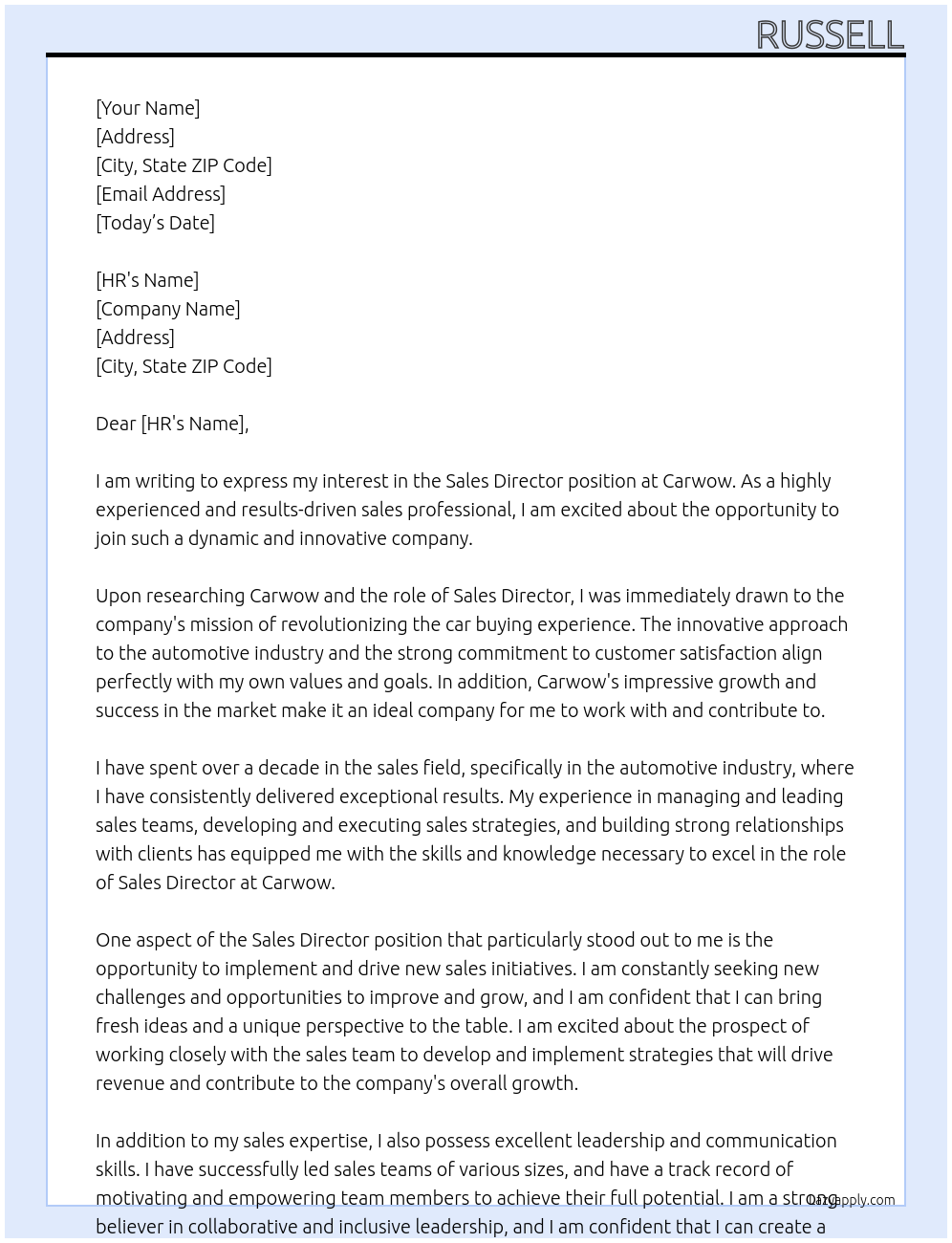 Sales Director At Carwow Cover Letter