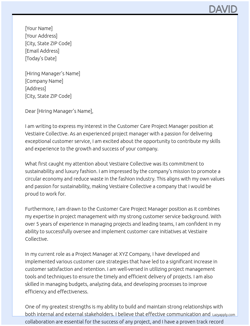 customer care project manager At vestiaire collective Cover Letter