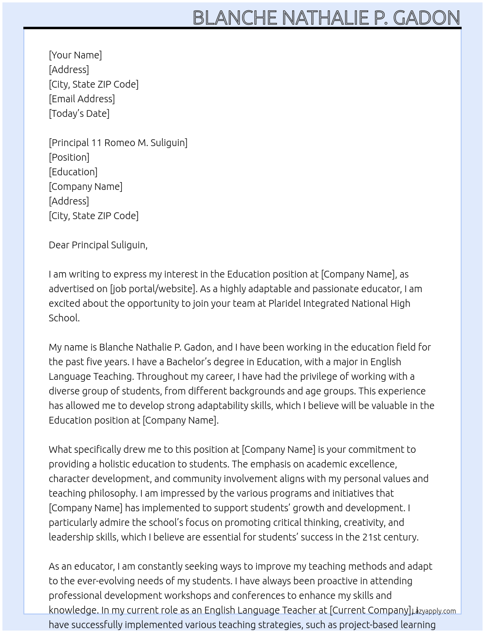 education At Education Cover Letter