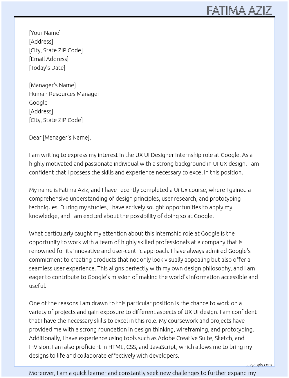 Cover letter for ux ui designer - LazyApply