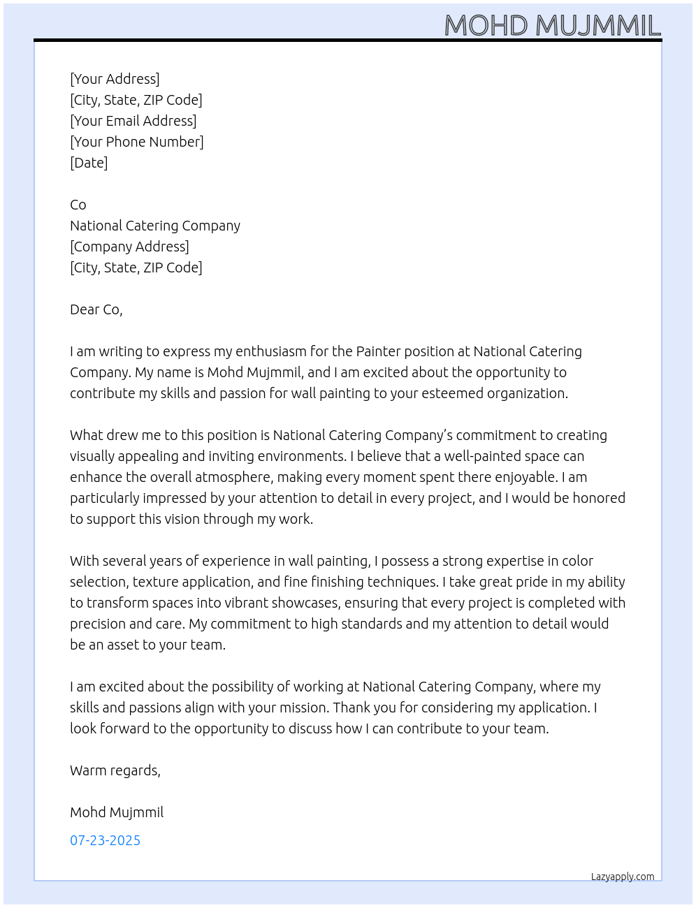 Cover letter for painter - LazyApply
