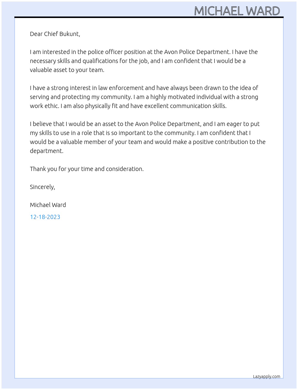 police officer At Avon Police Department Cover Letter