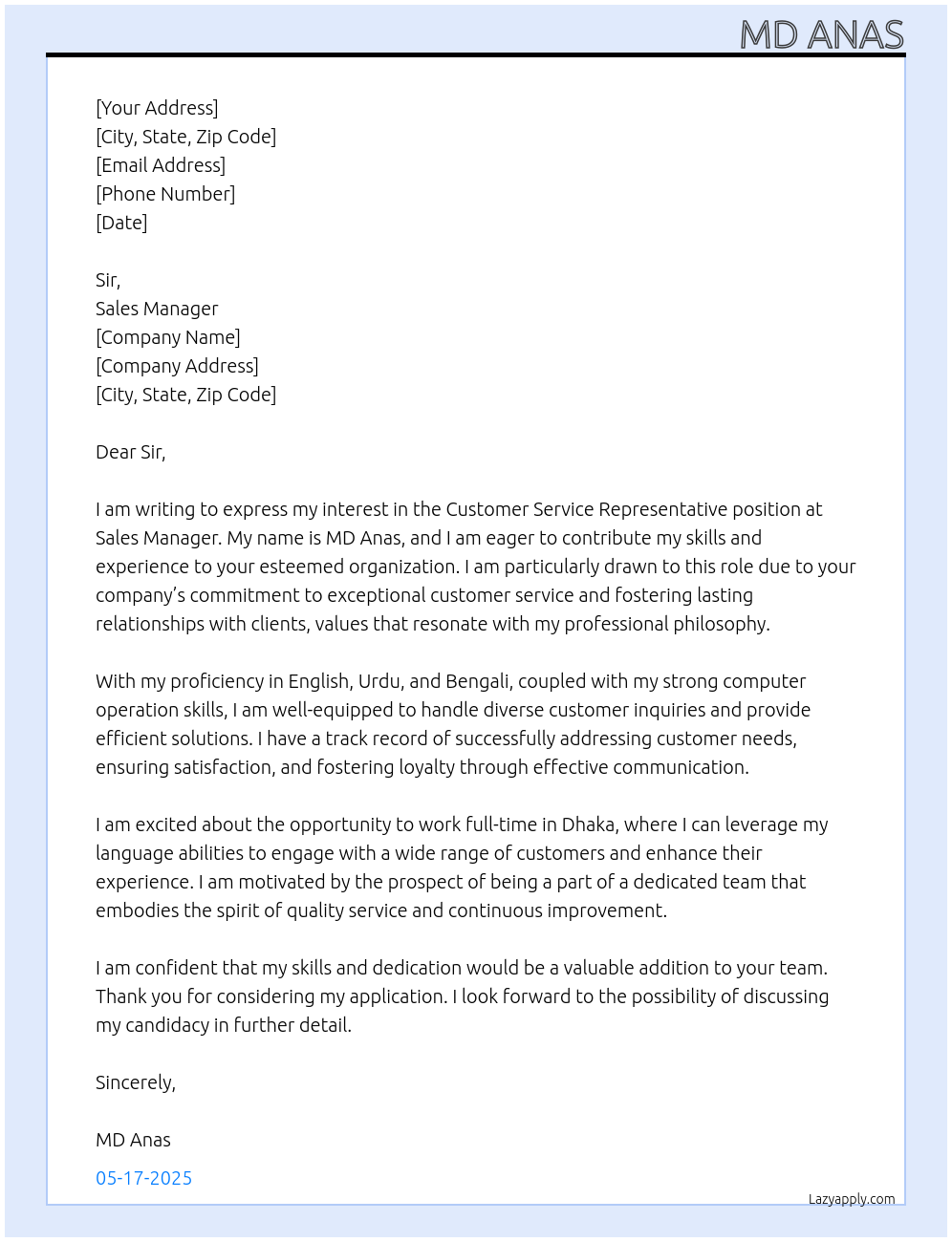 ๐๐ฎ๐ฌ๐ญ๐จ๐ฆ๐๐ซ ๐๐๐ซ๐ฏ๐ข๐๐ ๐๐๐ฉ๐ซ๐๐ฌ๐๐ง๐ญ๐๐ญ๐ข๐ฏ๐ At Sales manager Cover Letter