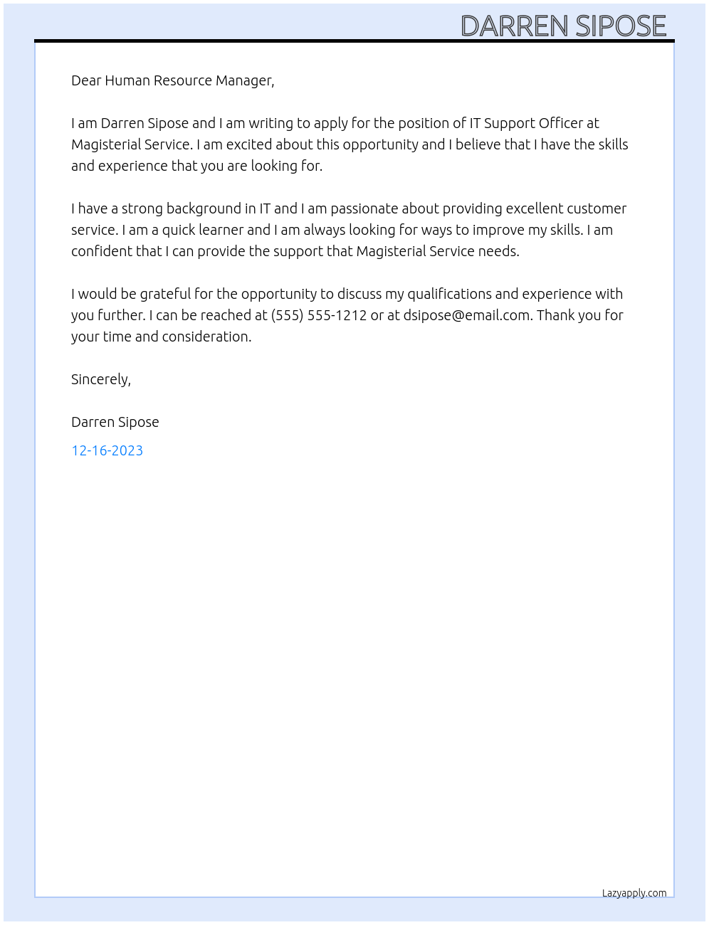 IT Support Officer At Magisterial Service Cover Letter