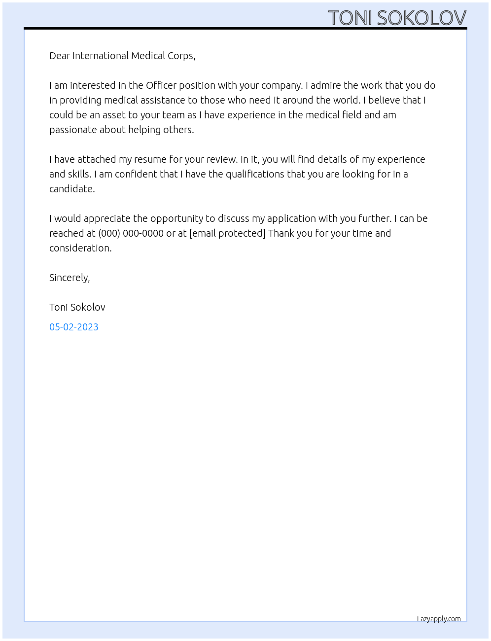 Officer At International Medical Corps Cover Letter