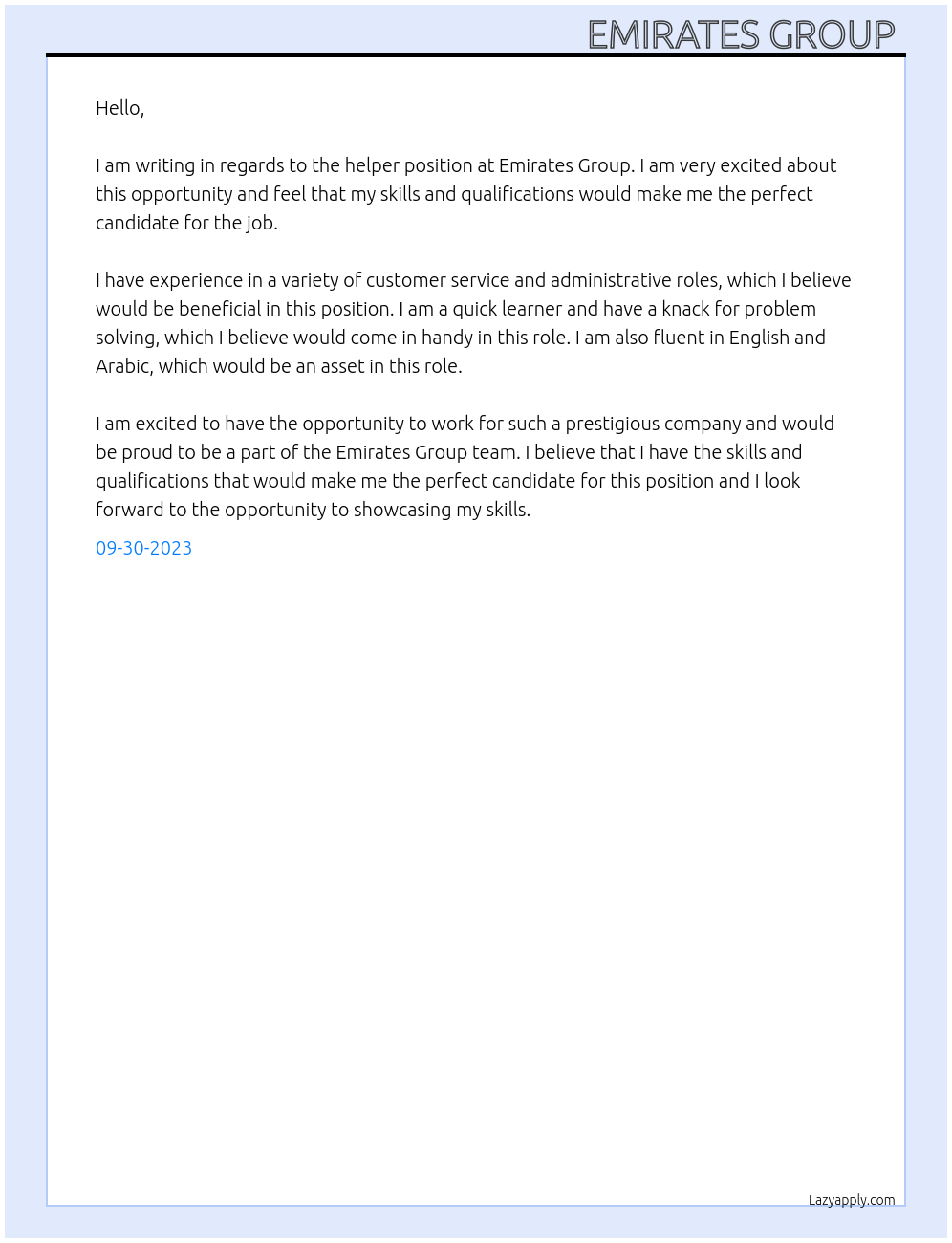 Helper  At Emirates Group  Cover Letter