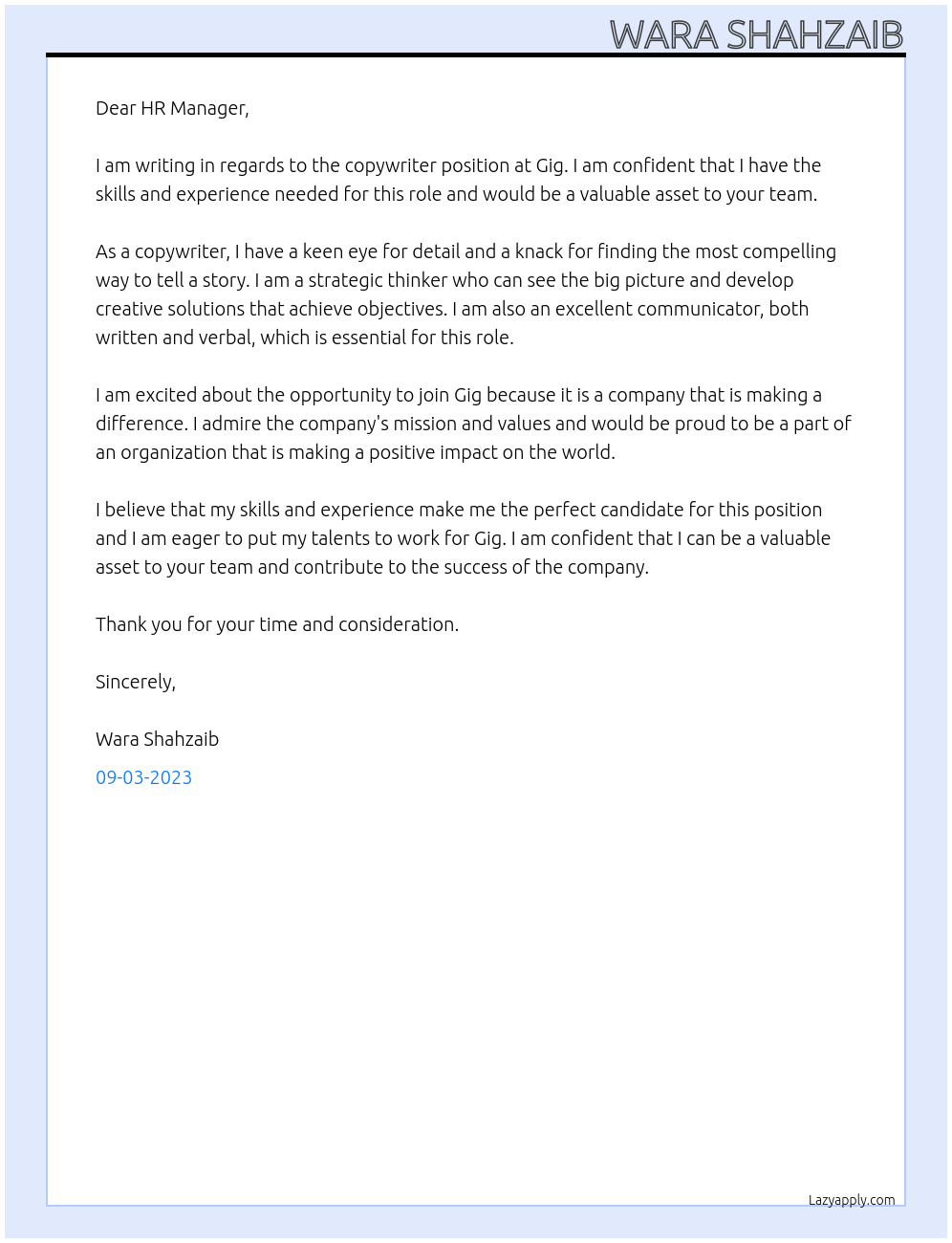 copywriter At Gig Cover Letter
