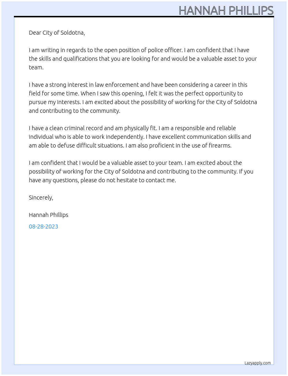 Police Officer At City of Soldotna Cover Letter