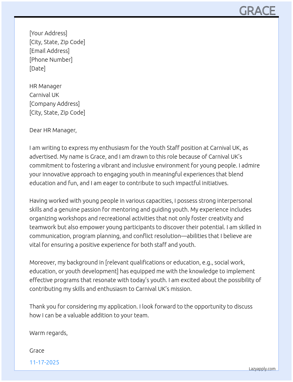 Cover letter for youth staff - LazyApply