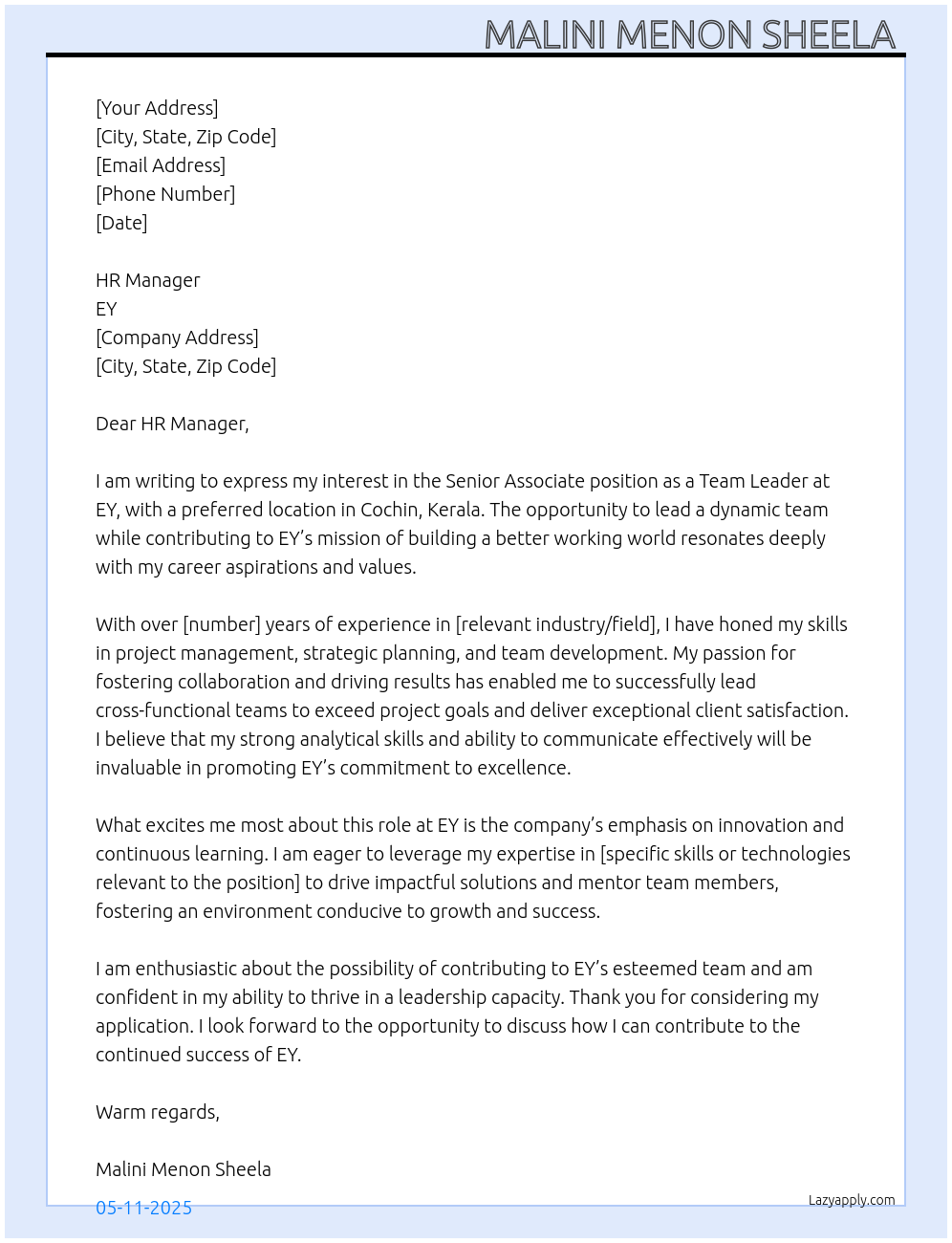 Cover letter for senior associate - LazyApply