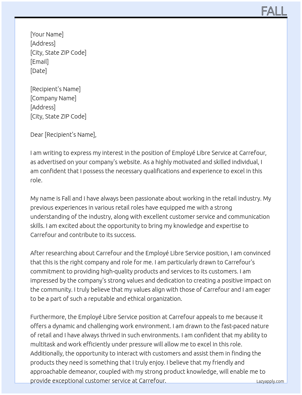 Employé libre service At carrefour Cover Letter