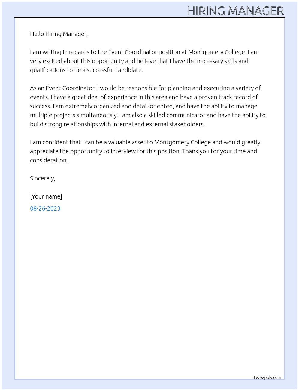 Event Coordinator At Montgomery College Cover Letter
