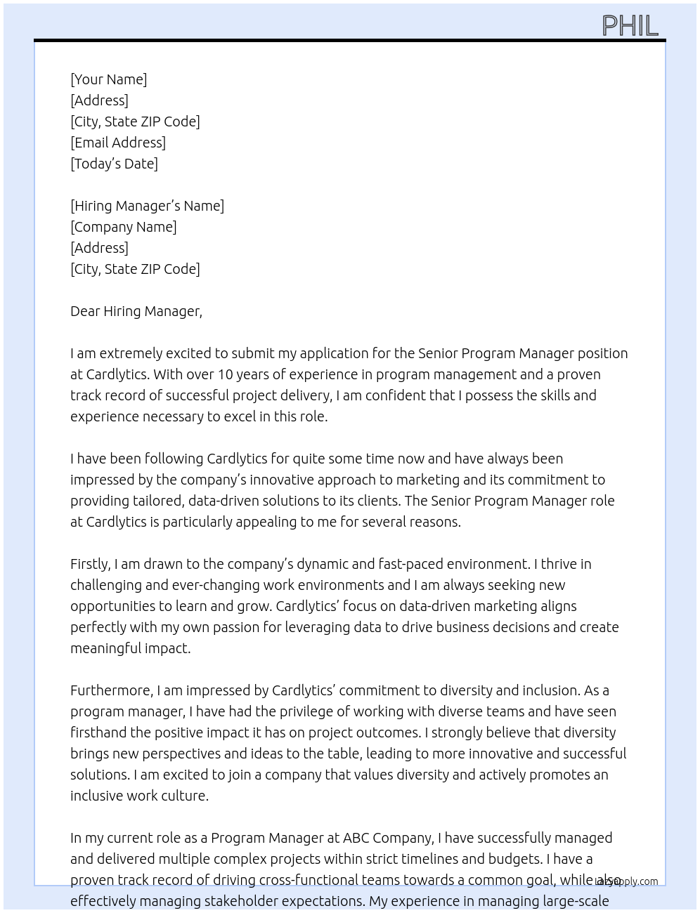 Senior Program Manager At Cardlytics Cover Letter