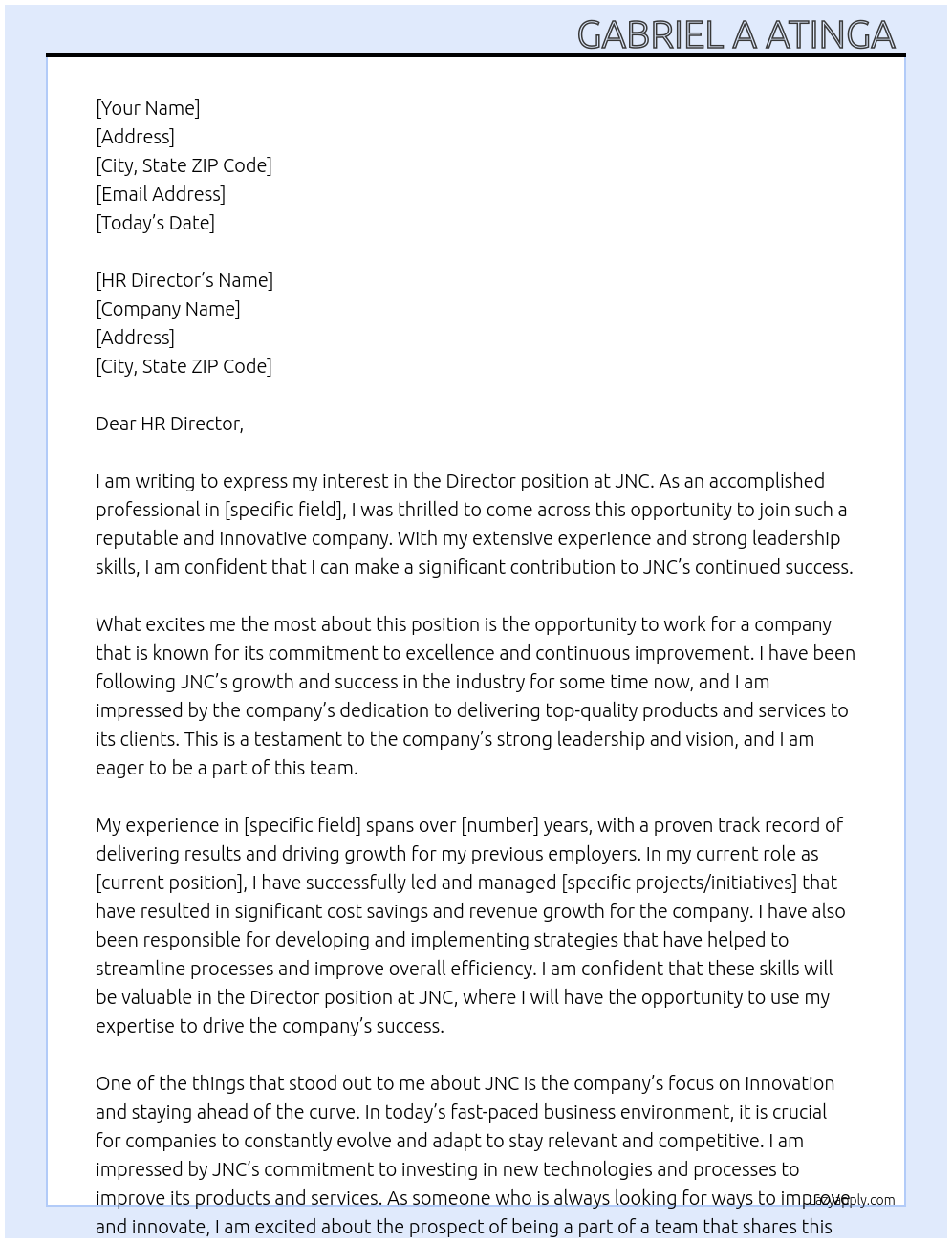 Director At JNC Cover Letter