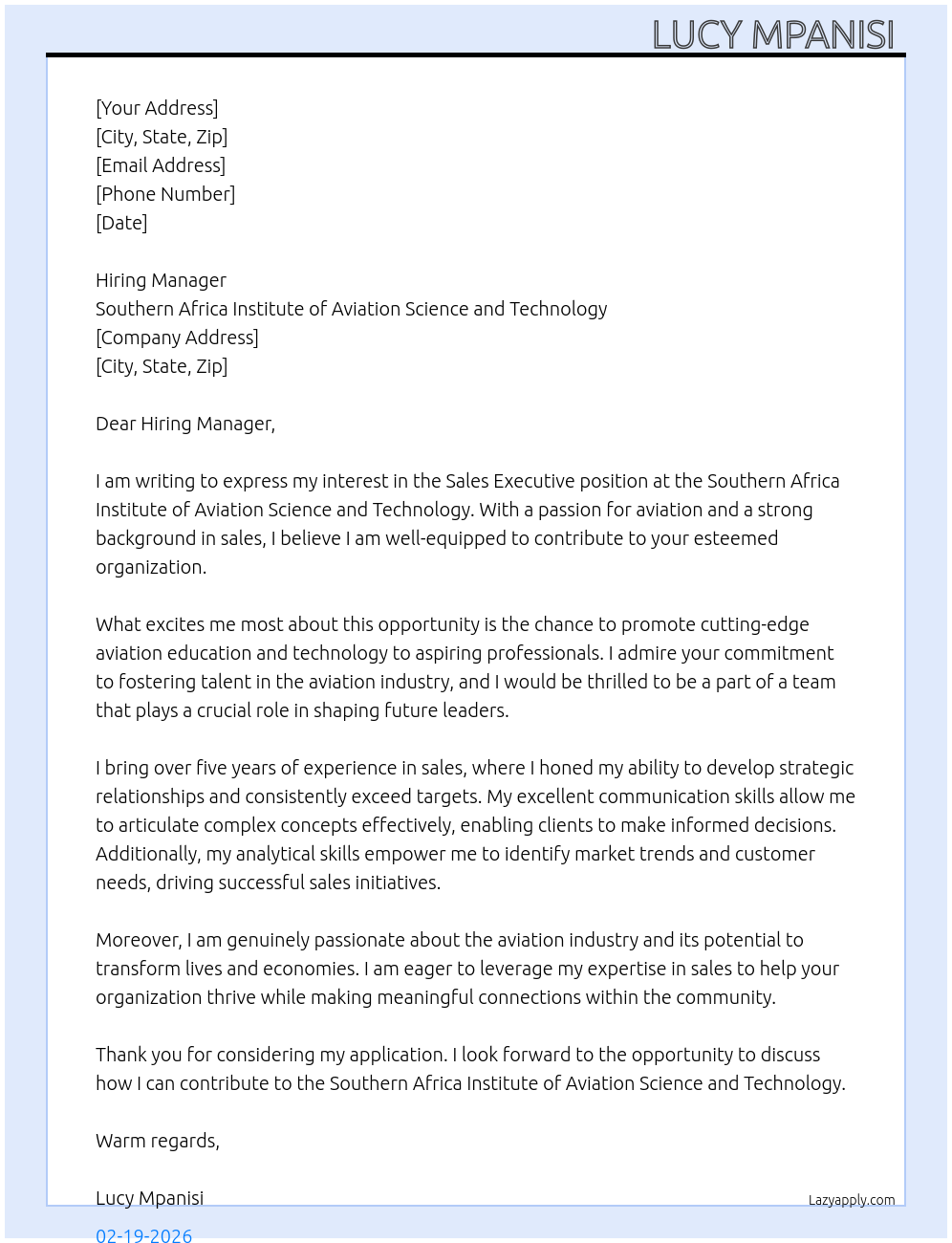 Cover letter for sales executive - LazyApply
