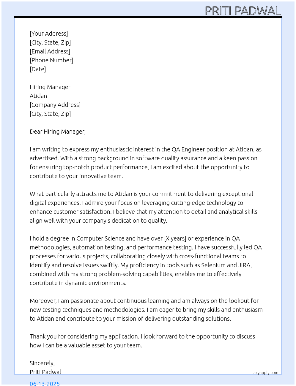 Cover letter for qa engineer - LazyApply