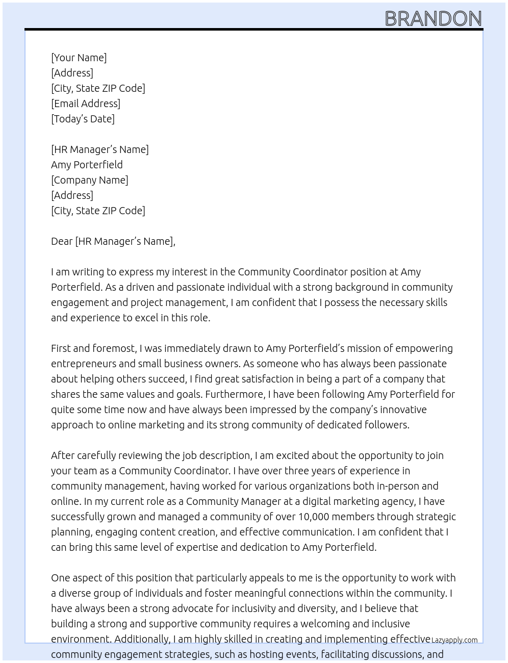 Community Coordinator At Amy Porterfield Cover Letter